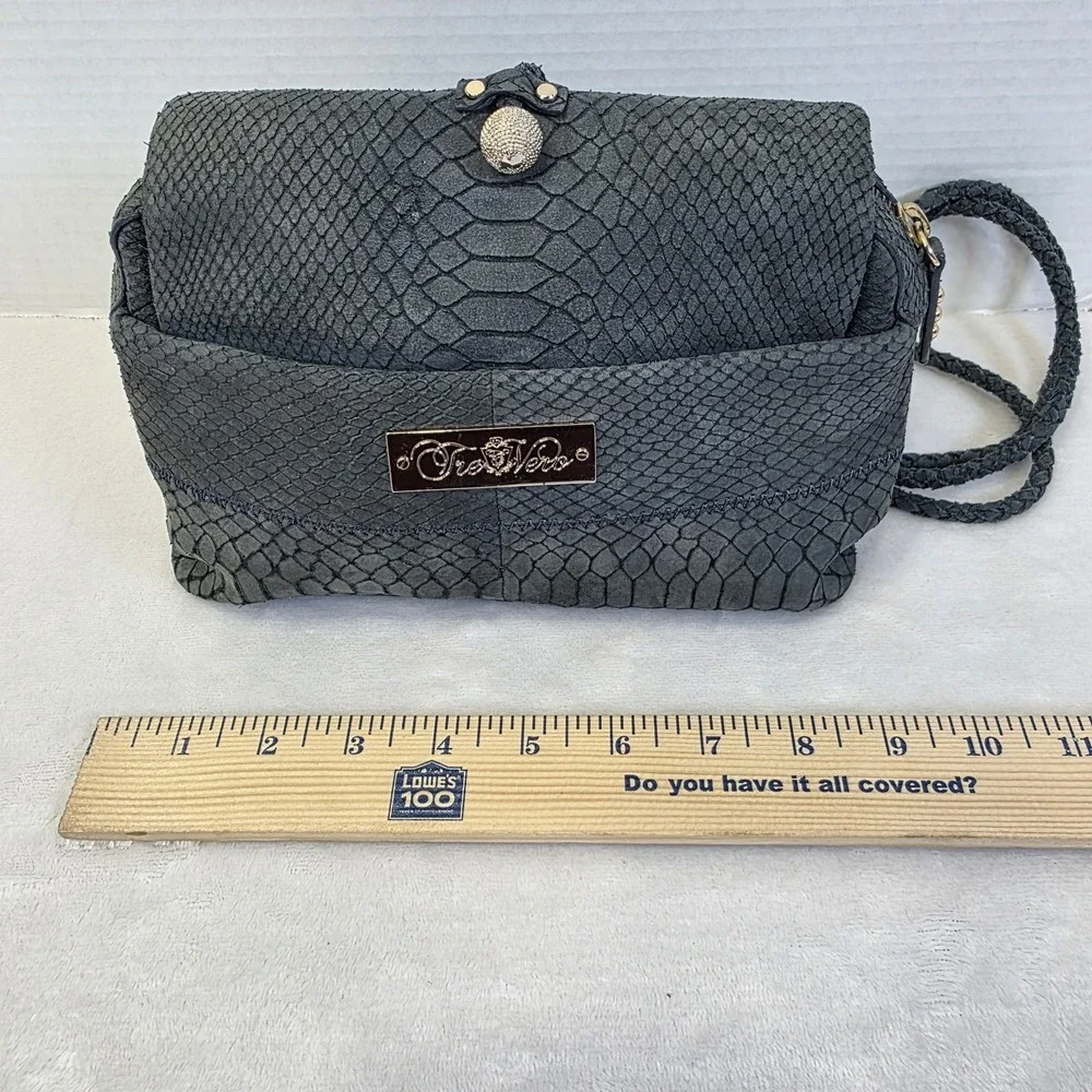 Tre Vero Python Purse Womens Handbag Midnight Blue Suede Accent Wrap Cord Clutch
